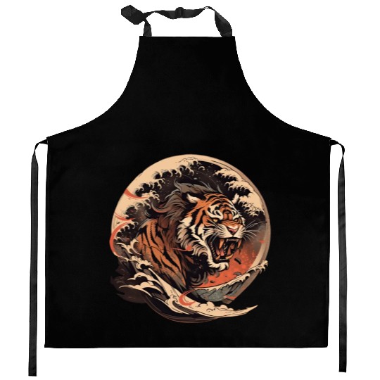 Tokyo Asia 80s Japanese Retro Tiger Kitchen Aprons