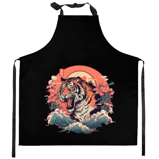 Tokyo Asia 80s Japanese Retro Tiger Kitchen Aprons