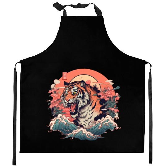 Tokyo Asia 80s Japanese Retro Tiger Kitchen Aprons