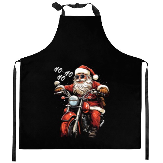 Motorcyclist Santa Claus Motorcycle Christmas Kitchen Aprons