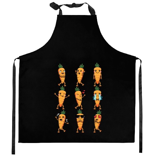 Carrot Emoticon Vegetable Vegan Vegetarian Kitchen Aprons