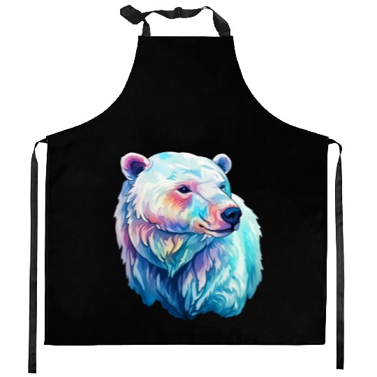 Polar Bear Roar in Winter Wonderland Watercolor Kitchen Aprons