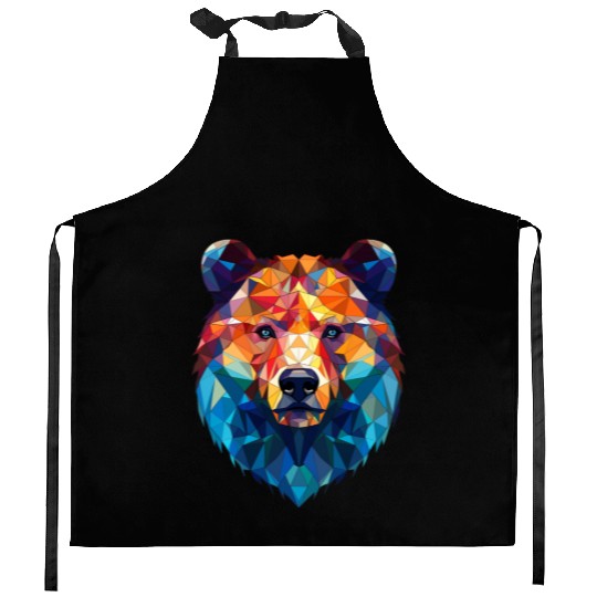 Wild Psychedelic Bear Geometric Vibrant Kitchen Aprons