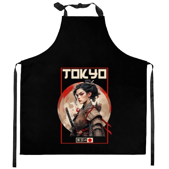 Asia 80s Japanese Retro Samurais Samurai Kitchen Aprons