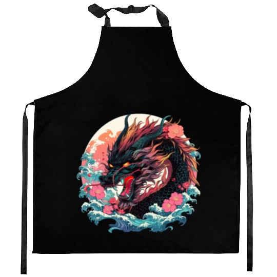Tokyo Asia 80s Japanese Retro Dragon Dragon Kitchen Aprons