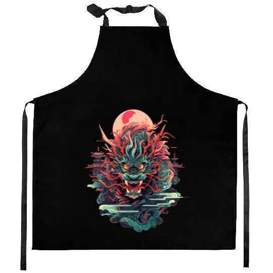 Tokyo Asia 80s Japanese Retro Dragon Dragon Kitchen Aprons