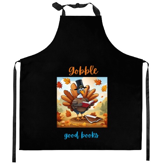 Gobble Good Book Thanksgiving Library Turkey Fall Kitchen Aprons