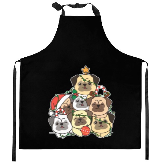 Pug Christmas Tree Funny Animal Christmas Kitchen Aprons