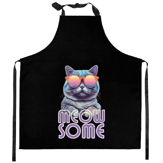 Meowsome Cool Cat Pun Kitchen Aprons
