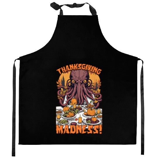 Autumn Feast with Cthulhu - Thanksgiving Madness Kitchen Aprons