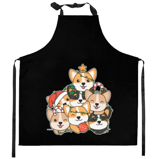Corgi Christmas Tree Funny Animal Christmas Kitchen Aprons
