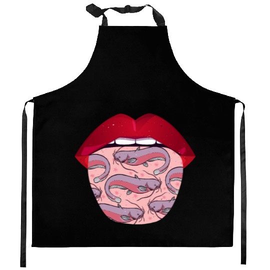 Catfish Fishing Lips Kitchen Aprons