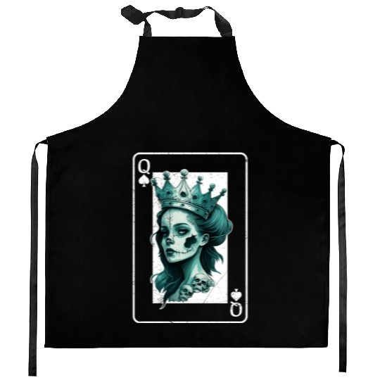 Poker Card Game Creepy Queen of Spades Gothic Kitchen Aprons