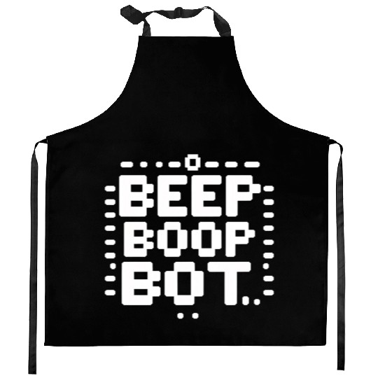 Beep Boop Bot - Retro 8-bit Robot Typography Kitchen Aprons