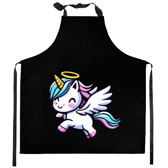 Heavenly Unicorn: Sweet Magic with Angel Wings Kitchen Aprons