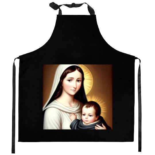 Mother Mary and Baby Jesus Kitchen Aprons
