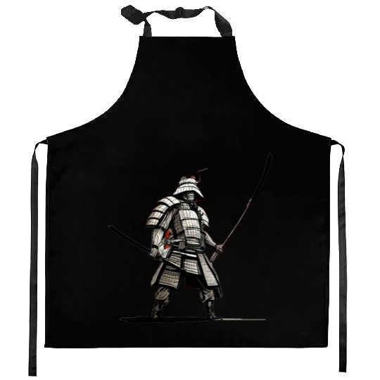samurai black Kitchen Aprons