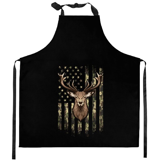 Deer Whitetail Buck American Camo Us Flag Deer Kitchen Aprons