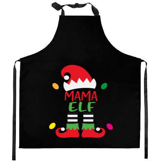 Merry Christmas mama elf Kitchen Aprons