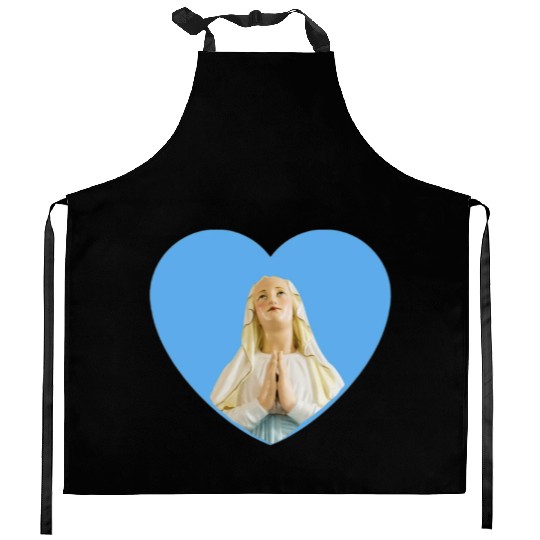 Virgin Mother Mary Praying Blue Heart Kitchen Aprons