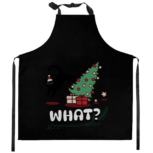 Cat Lover Gift Cat Pushing Christmas Tree Kitchen Aprons