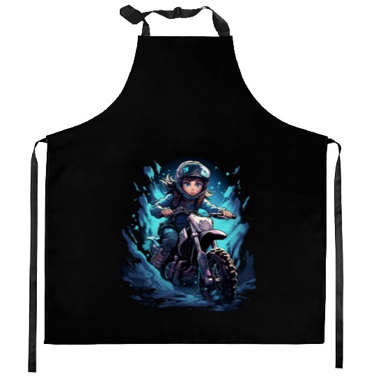 Dirt Bike Anime Girl Ice Racing Motorcycle Ice Kitchen Aprons