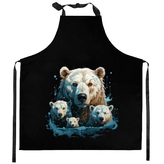 A Polar Bear Family Gift Bear Mom and Cubs Kitchen Aprons
