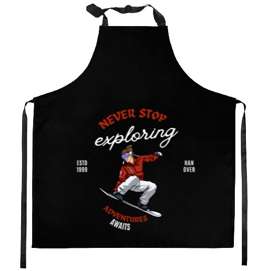 "Winter Wonderland Thrills: Snowboarder's Paradise Kitchen Aprons