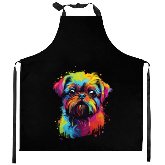 Watercolor Colorful Belgian Dwarf Griffons Kitchen Aprons