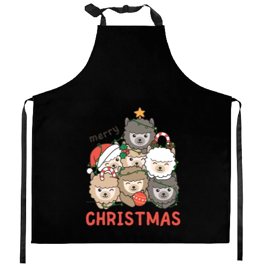 Alpaca Christmas Tree Merry Christmas Kitchen Aprons