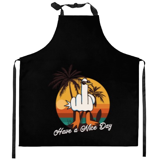 Funny Seagull Middle Finger - Have a Nice Day Kitchen Aprons