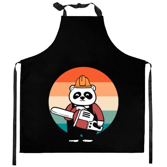 Panda Chainsaw Tree Worker Kitchen Aprons
