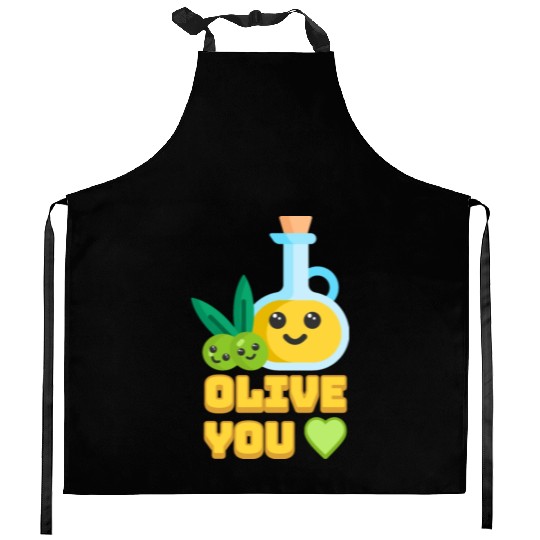 Olive You! Cute Olive I Love You Cartoon Kitchen Aprons