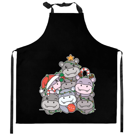Hippo Christmas Tree Funny Animal Christmas Kitchen Aprons