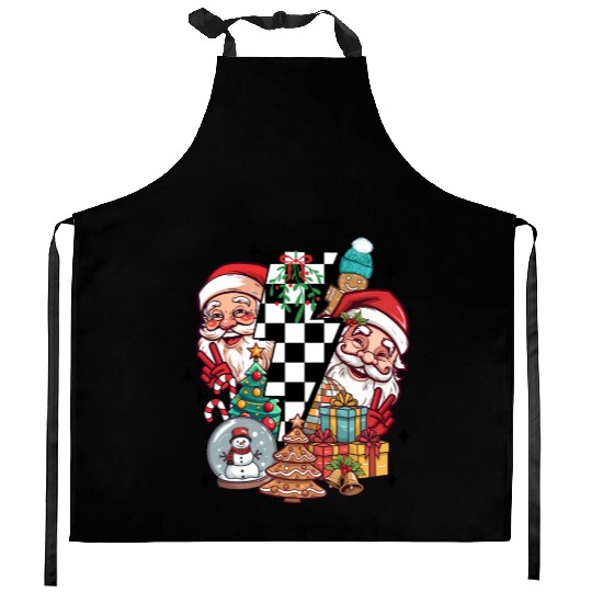 Retro Christmas, Santa, Groovy, Disco Ball, Frosty Kitchen Aprons