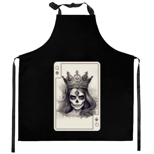 Poker Cards Queen of Spades Creepy Gothic Kitchen Aprons
