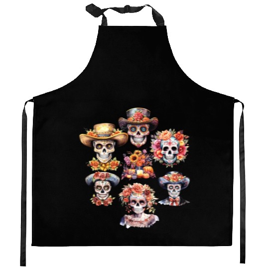 Vintage Mexican Day of the Dead Art Sugar Skulls Kitchen Aprons