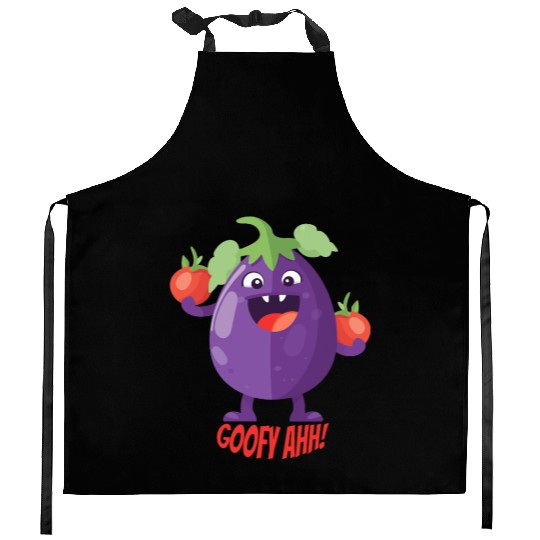 Eggplant Tomato Party Goofy Ahh Kitchen Aprons