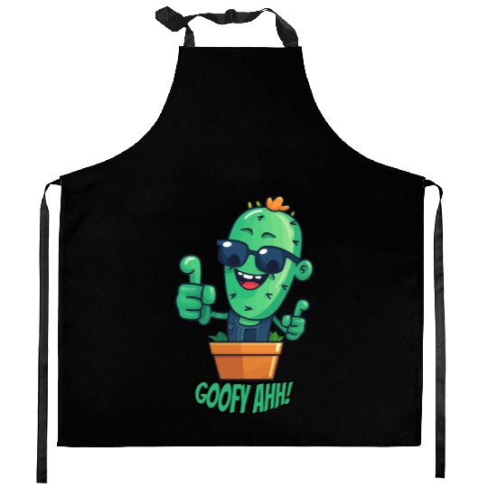 Fun Cactus Character Goofy Ahh Kitchen Aprons