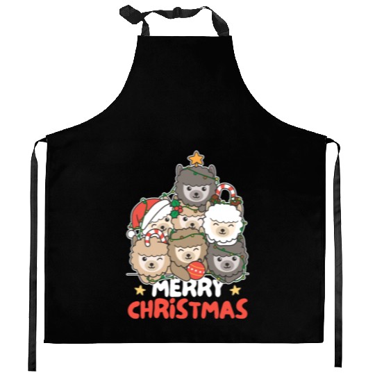 Alpaca Christmas Tree Merry Christmas Kitchen Aprons