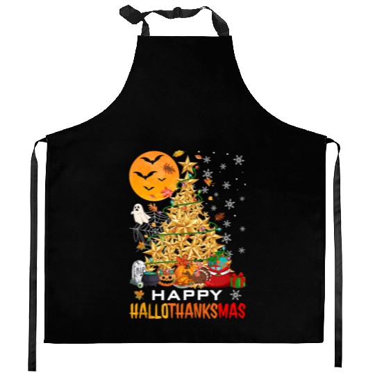 HAPPY HALLOTHANKSMAS CHRISTMAS THANKGIVING Kitchen Aprons