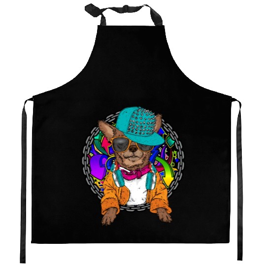 Street Dog Chihuahua Graffiti With Chain Dog Kitchen Aprons