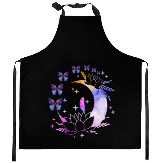 Celestial Serenity Moon, Lotus, Feather, butterfly Kitchen Aprons