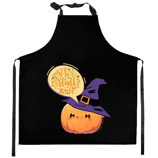 Cute Little Witch Pumpkin WithFall Greeting Kitchen Aprons