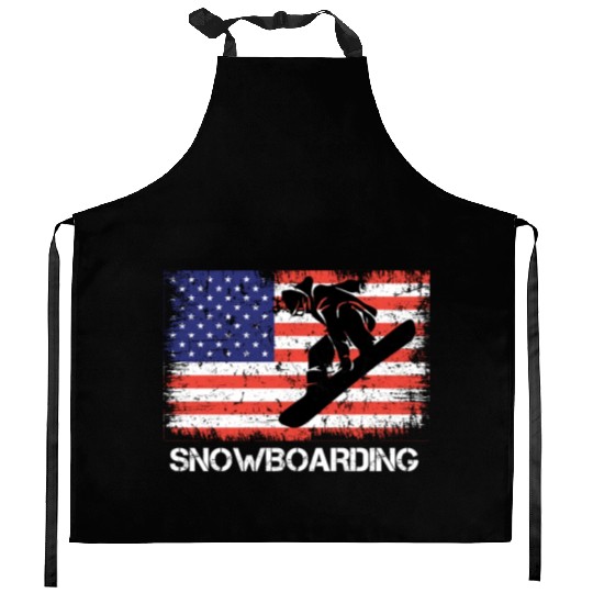 America Snowboarding Stars and Stripes Snowboard Kitchen Aprons