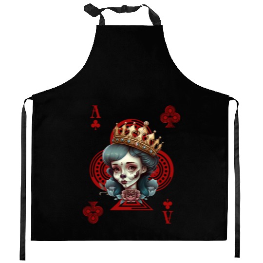 Ace of Clubs Bone Skull Queen Creepy Gothic Kitchen Aprons