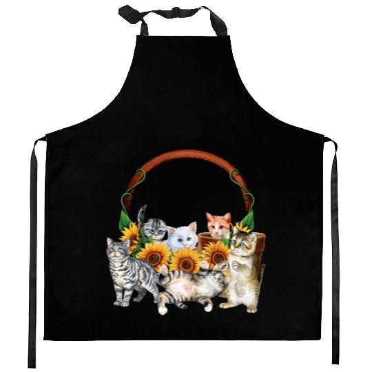 Kittens Sunflowers Gift For Cat LOver Kitchen Aprons