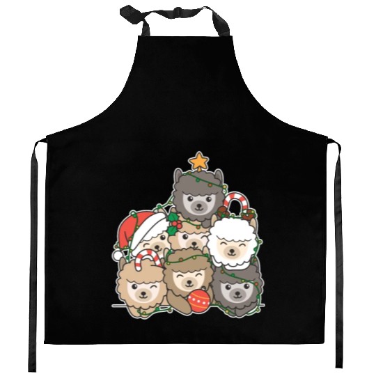 Alpaca Christmas Tree Funny Animal Christmas Kitchen Aprons