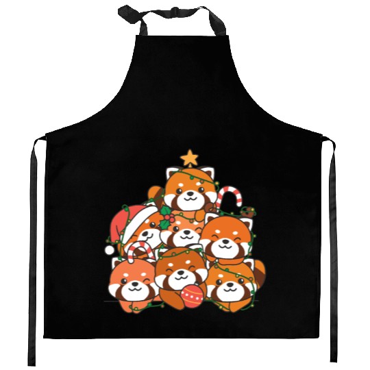 Red Panda Christmas Tree Funny Animal Kitchen Aprons