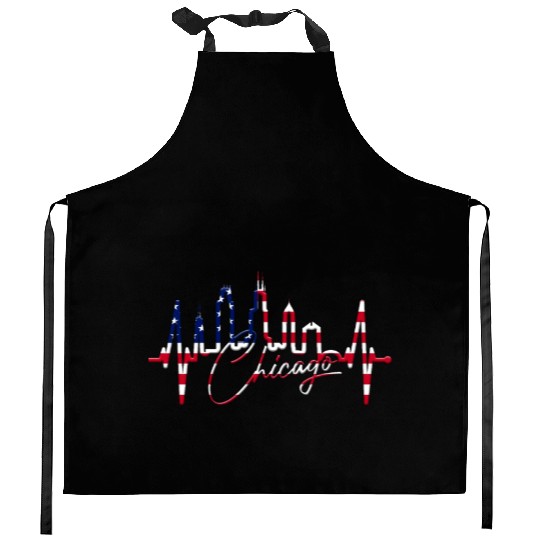 Chicago Skyline Heartbeat USA Heart I Love Chicago Kitchen Aprons